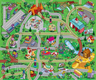 Large Cityscape Play Mat with Train Tracks Buildings and Roads for Cars Trucks and Trains