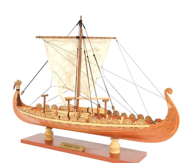 Old Modern Handicrafts Drakkar Viking Small Boat Model  Fully Assembled Museum Quality Scale Model  Perfect for Home  Office  150L x 90W x 125H Inches