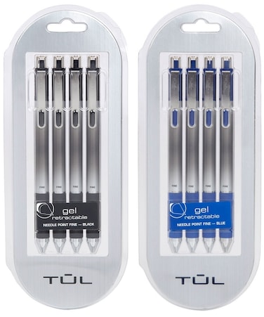 TUL Retractable Gel Pens 05mm Needle Point Fine BlackBlue Bundle 2 4packs