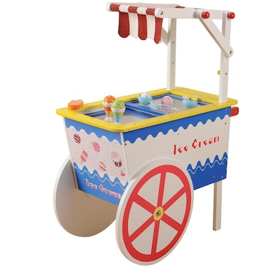Constructive Playthings 32 12 H x 26 L x 12 14 W Woodn Ice Cream Cart with 4 Ice Cream Bars and 6 Ice Cream Scoops for Ages 3 Years and Up