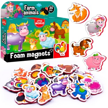 Little World Large Set of 25 Foam Fridge Magnets for Toddlers 13  Refrigerator Magnets for Kids  Baby Magnets for Refrigerator 1 Year Old  Farm Magnetic Animals  Animal Magnets for Toddlers 13