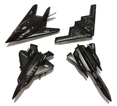 Die Cast Metal 45 Stealth Bomber Jets with Pullback Action B2 Bomber SR71 Blackbird F117 Nighthawk FA22 Raptor 4Set