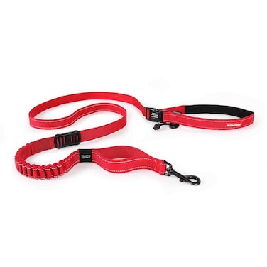 EzyDog Road Running Best HandsFree Walking Jogging and Running Zero Shock Bungee Dog Leash  Reflective Stitching and Adjustable Waist Belt  Provides Superior Comfort Safety Control Red