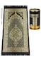 Muslim Prayer Rug and Prayer Beads with Elegant Design Cylinder Gift Box  Janamaz  Sajadah  Soft Islamic Gifts Set  Carpet Mat Taffeta Fabric Black