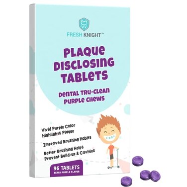 96 Count Plaque Dental Disclosing Tablets for Kids or Adults Shows Plaque Helps Teach Brushing Habits for Clean Teeth by Fresh Knight Pack of 1