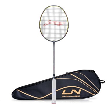 LiNing Wind Lite 700 II Carbon Graphite Badminton Strung Racket with Full Racket Cover Dark GreyLime