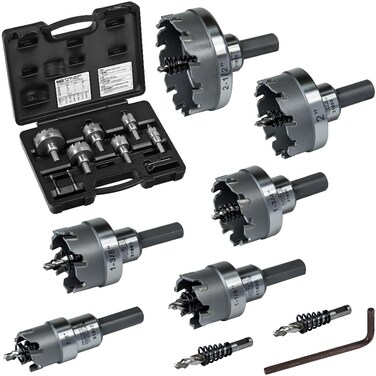 Klein Tools 31873 Heavy Duty Hole Cutter Kit Includes Carbide Hole Cutters and 2 Pilot Bits in RustProof Molded Plastic Case 8Piece