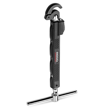 RIDGID 46753 Adjustable 10 to 17 Telescoping LED Lit Basin Pipe Wrench for Faucet Install and Repair in 12 to 114 Pipes Black