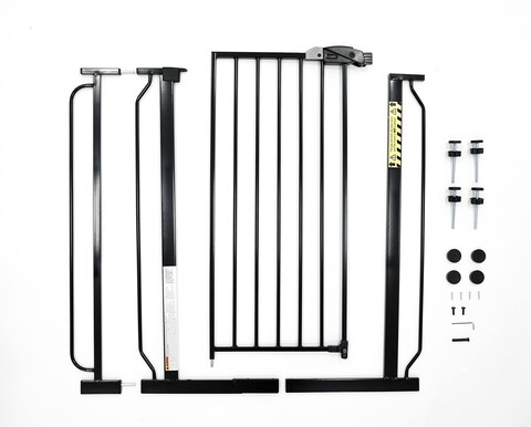 Regalo Easy Step Extra Tall Walk Thru Baby Gate Bonus Kit Includes 4Inch Extension Kit Pressure Mount Kit and Wall Cups and Mounting Kit Black 4 Count Pack of 1