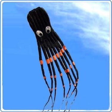 295 Inches  75M  Giant Octopus Paul Parafoil Kite Black with Handle  String Beach Park Outdoor Fun