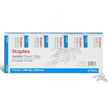 Staples 472506 Smooth Paper Clips Jumbo 100Box 10 BoxesPack A702660572578
