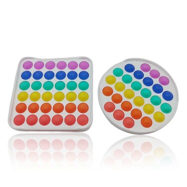 Geeligo Rainbow Push Bubble Fidget Toy 2 Pack  Push Popping Sound for Toddler Kids Autism Children Elder Mind Training Stress Reliever for Car Travel  Rainbow Square Round