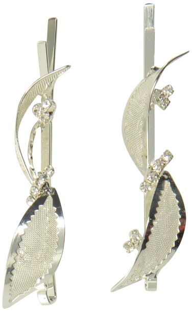 Caravan Ornate Mesh Bow With Crystal Rhinestone Bobby Pin Pair