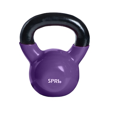 SPRI Kettlebell Weights Deluxe Cast Iron Vinyl Coated Comfort Grip Wide Handle Color Coded Kettlebell Weight Set Purple 15Pound