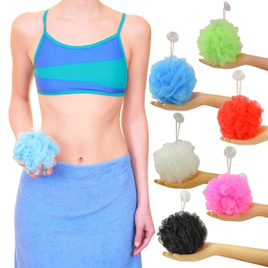 Star Brand Long Lasting Bath Sponge 6 Counts  60g Heavy Bath Mesh Pouf with Suction Cup  Big Shower Sponge and Loofahs  Holding Up Bathing Exfoliator and Body Scrubber