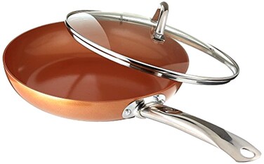 Copper Chef 10 Inch Round Frying Pan With Lid  Skillet with Ceramic Non Stick Coating Perfect Cookware For Saute And Grill