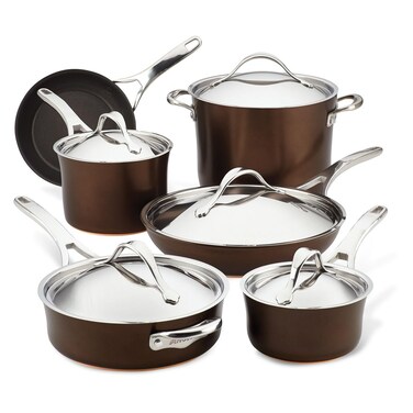 Anolon Nouvelle Copper Hard Anodized Nonstick Pots and Pans Cookware Set 11 Piece Sable
