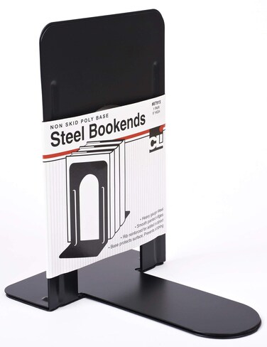 Charles Leonard Bookends with NonSkid Base 9 Steel Black 1 Pair