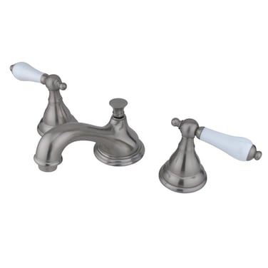 Kingston Brass KS5568PL Widespread Lavatory Faucet with Porcelain Lever Handle 434 Brushed Nickel