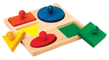 Guidecraft Geometric Colorful Puzzle Board  5 Shapes Kids Early Learning Educational and Development Toy