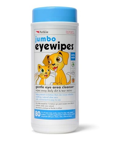 Petkin Jumbo Pet Eye Wipes 80 Extra Moist Wipes  Gentle Eye Cleansing Wipes Remove Dirt Discharge  Tear Stains  Safe Convenient  Easy to Use Pet Wipes for Dogs Cats Puppies  Kittens