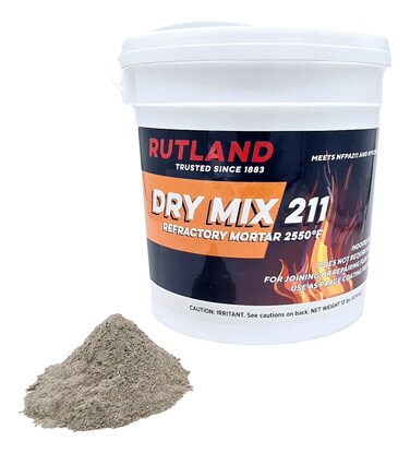 Rutland Dry Mix 211 Refractory Mortar Masonry  Fire Brick Cement No Heat Cure Required Dark Gray 2550F 10 lb Pail