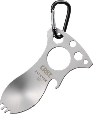 CRKT EatN Tool Outdoor Spork Multitool Durable and Lightweight for Camping Hiking Backpacking and Outdoors Activities Silver Carabiner 9100C