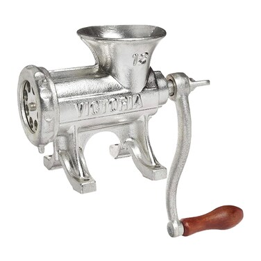 Victoria Cast Iron Meat Grinder with a Table Fixed Mount Manual Sausage Grinder and Meat Mincer Number 12 Made in Colombia
