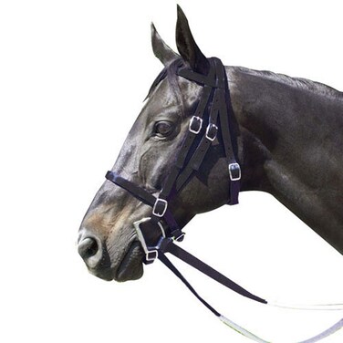Intrepid International Exselle Horse Bridle  Durable Nylon Racehorse Bridle with Adjustable Rubber Grip Horse Reins Cavesson  Curb Strap Attached  English Bridle Sets for Horses Black