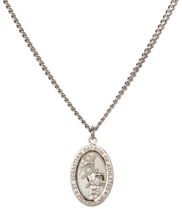 12 618 BERTOF Mens Basketball Saint Sebastian Sterling Silver Patron Saint of Athletes Medal 24 Chain Made in The USA Exclusive Copyrighted Paul Herbert Blessing Included ZORA Series