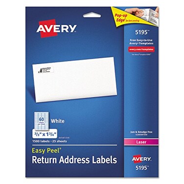 Avery 5195 Easy Peel Return Address Labels Laser 23 x 134 White 1500PK