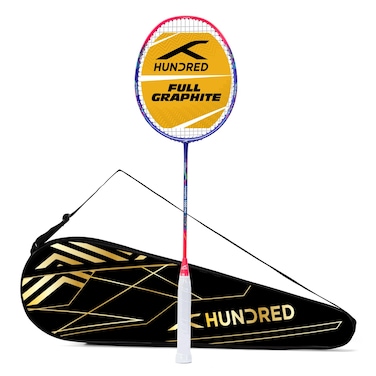 Hundred Powertek 1000 PRO Graphite Strung Badminton Racket with Full Racket Cover NavyPink  for Intermediate Players  95 Grams  Maximum String Tension  26lbs