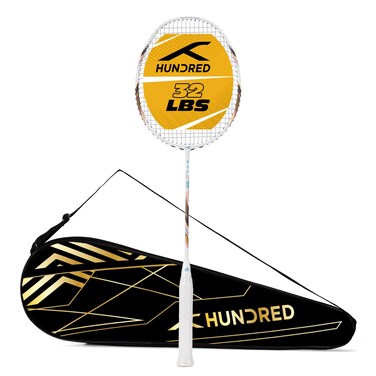 Hundred Rock 88 Carbon Fibre Strung Badminton Racket with Full Racket Cover Pearl WhiteBlue  for Intermediate Players  78 Grams  Maximum String Tension  32lbs