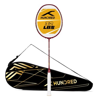 Hundred Rock 88 Carbon Fibre Strung Badminton Racket with Full Racket Cover Red  for Intermediate Players  78 Grams  Maximum String Tension  32lbs