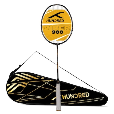 Hundred Viper 900 Carbon Fibre Strung Badminton Racket with Full Racket Cover BlackGrey  for Intermediate Players  79 Grams  Maximum String Tension  32lbs