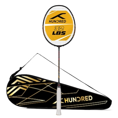 Hundred Rock 88 Carbon Fibre Strung Badminton Racket with Full Racket Cover Dark Grey  for Intermediate Players  78 Grams  Maximum String Tension  32lbs