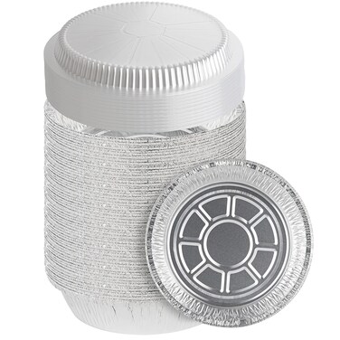 PARTY BARGAINS 9Inch Round Heavy Duty Disposable Aluminum Pans  40 Pack Set with Plastic Lids  For Baking Roasting BBQ Perfect for Kitchen Takeout Food Catering Picnic Camping Max 240C