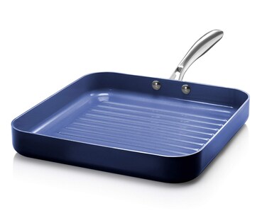 Granitestone Blue Nonstick 105 Grilling Pan Diamond Infused Metal Utensil Sear Ridges for Grease Draining Stay Cool StainlessSteel Handle Oven  Dishwasher Safe 100 PFOA Free