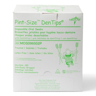 Medline DenTips Disposable Oral Swabs Adult Treated Gentle  Hygienic Oral Care Green Individually Wrapped 500 Count