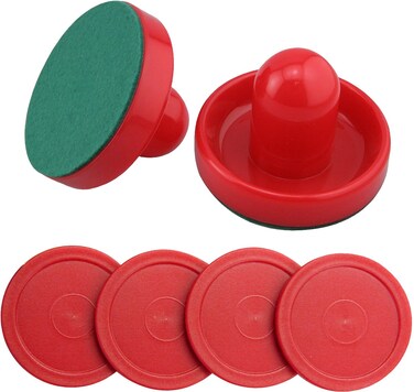 GLD Products Air Hockey Game Table Accessory Set 2 PushersGoalies and 4 Pucks Red