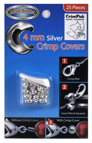 Bead Buddy 4mm Silver Plated Crimp Covers25 Count PackageJewelry Findings