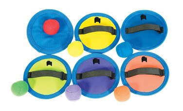 Sportime Hook N Loop CatchPad and Ball Assorted Colors 7 Dia Set of 6  1449586