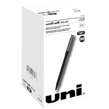 Uniball 1921065 Roller Ball Stick DyeBased Pen Black Ink Micro 36Box