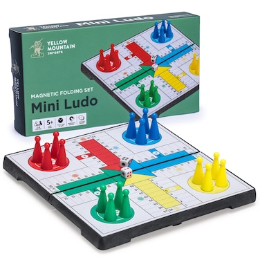 Yellow Mountain Imports Ludo Magnetic Folding PocketSize Travel Board Game Set  65 Inches