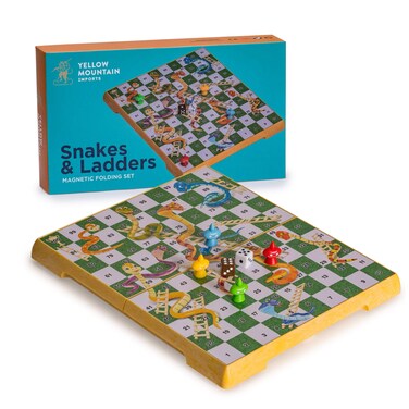 Yellow Mountain Imports Magnetic Snakes and Ladders Board Game Set  97 Inches  Portable Folding  Travel Perfect