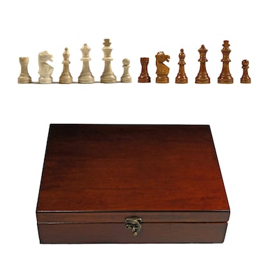 English Staunton Wood Tournament Chess Pieces Weighted with Deluxe Wooden Treasure Box  375 Inch King