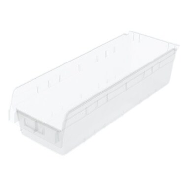 AkroMils 30084 Plastic Nesting ShelfMax Storage Bin Box 24Inch x 8Inch x 6Inch Clear 6Pack