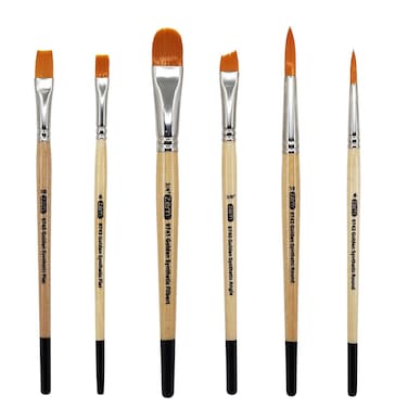 ZEM BRUSH Golden Synthetic Combo Set 6 Pcs Brushes Oval 34 Shaders 6  10 Rounds 6  10 Angle 38