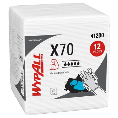 WypAll Power Clean X70 Medium Duty Cloths 41100 Flat Sheet Box Long Lasting Performance White 1 Box 300 Sheets