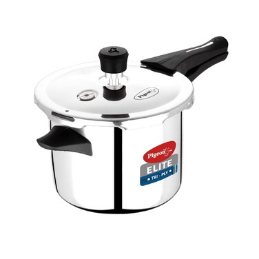 Pigeon Elite TriPly Stainless Steel Body Outer Lid Pressure Cooker Induction and Gas Stove Compatible 5 L  Silver